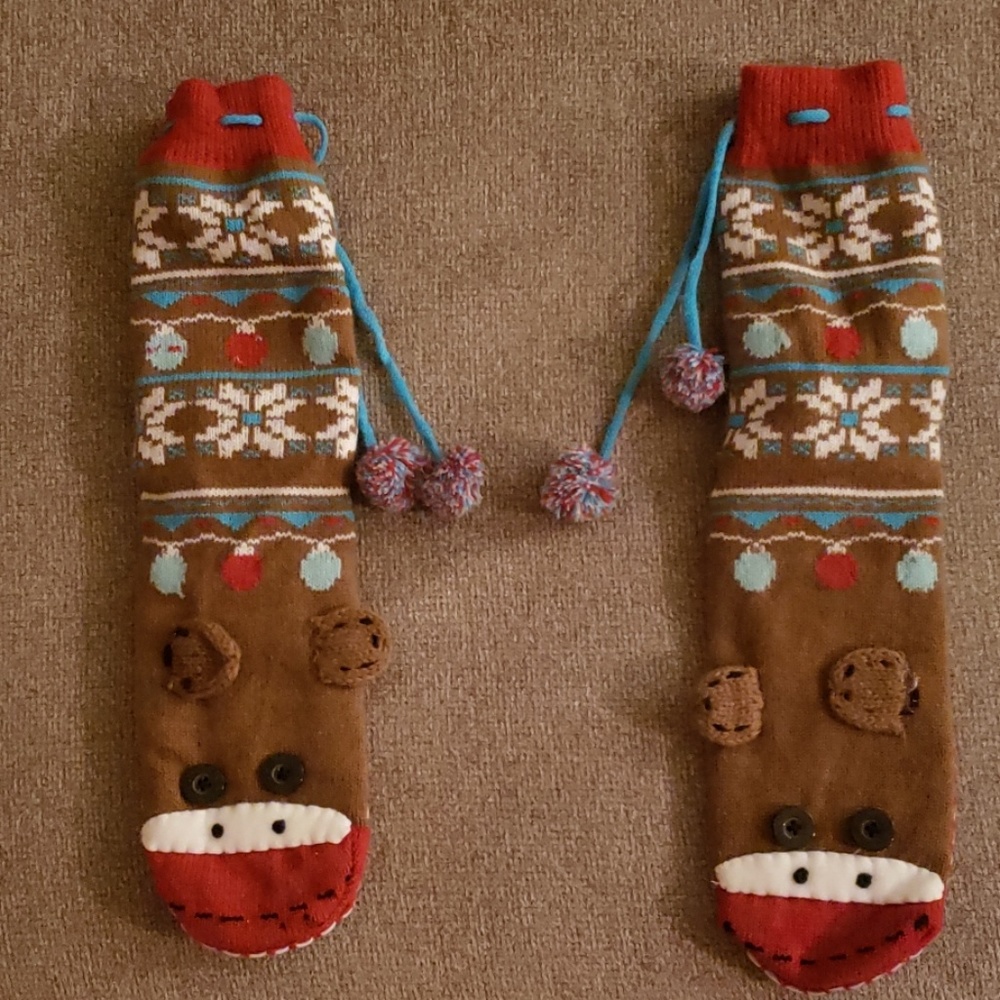 Nick and Nora monkey Christmas socks/ slippers